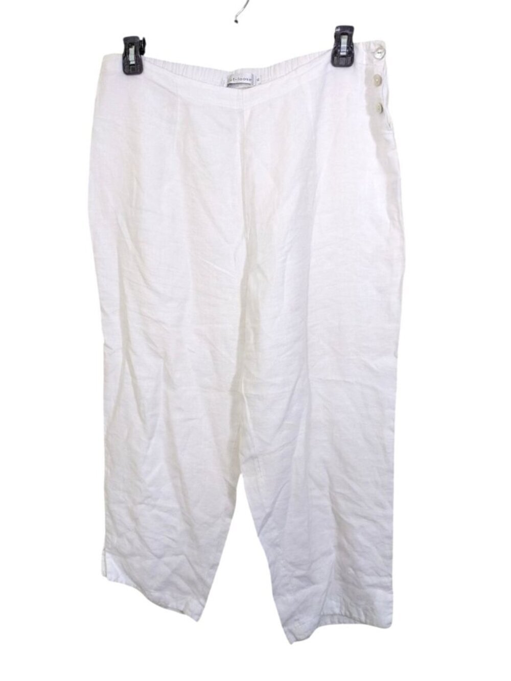 Cut Loose Women Linen Wide Leg Capris Pants White Size XL Beach Lagenlook Boho